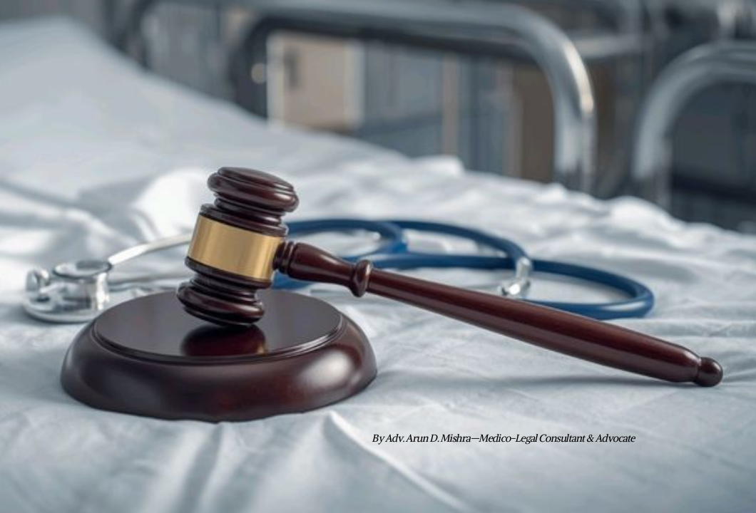 Doctor standing confidently outside courthouse representing legal rights in India